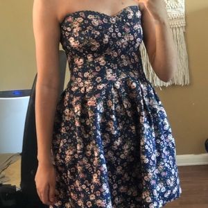 Floral Strapless Denim Dress w/Sweetheart Neckline